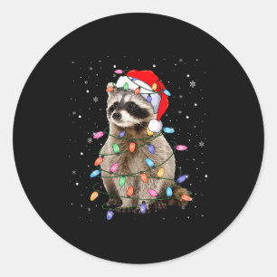 Cute Raccoon Christmas Tree Lights Pajama Raccoon  Classic Round Sticker
