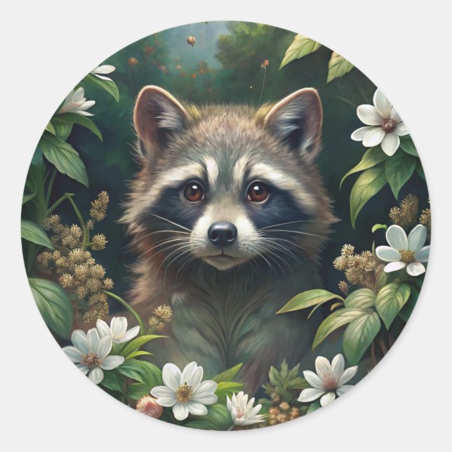 Cute Raccoon Classic Round Sticker (Front)