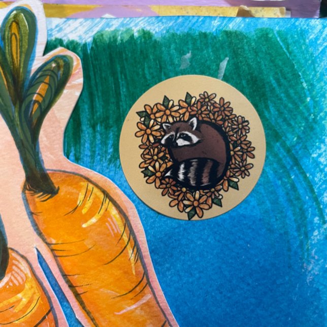 Cute Raccoon Daisy Flower Art Classic Round Sticker (Creator Uploaded)