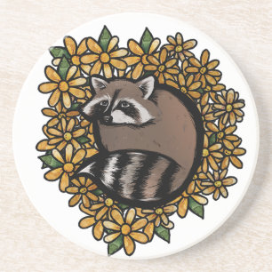 Cute Raccoon Daisy Flower Art               raccoo Coaster