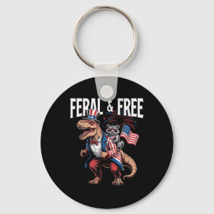 Cute Raccoon Dinosaur T Rex 4th Of July Independen Keychain