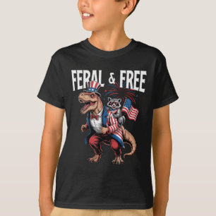 Cute Raccoon Dinosaur T Rex 4th Of July Independen T-Shirt