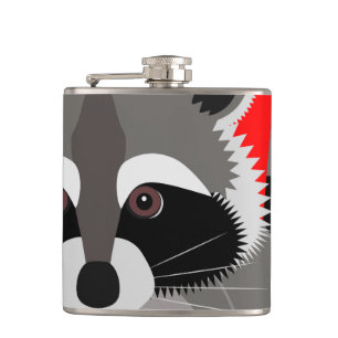 Cute Raccoon Drawing Hip Flask