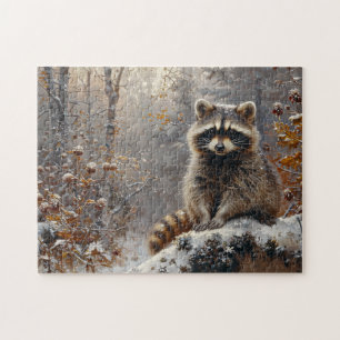 Cute Raccoon During Winter Oil Painting Jigsaw Puzzle