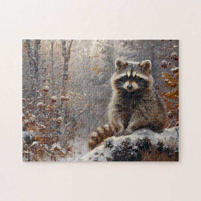 Cute Raccoon During Winter Oil Painting Jigsaw Puzzle (Horizontal)