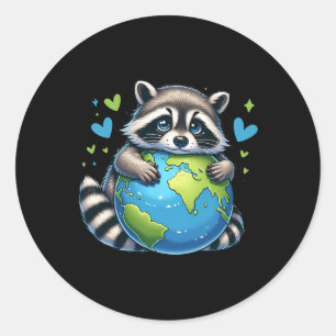 Cute Raccoon Earth Day Hug The Earth Classic Round Sticker