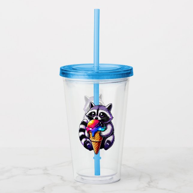 Cute Raccoon Eating A Space Cream Cone Acrylic Tumbler (Front)