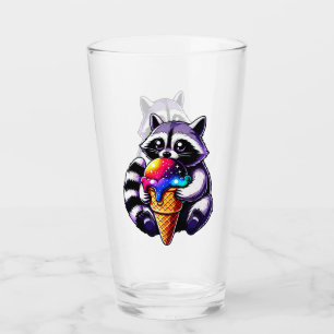 Cute Raccoon Eating A Space Cream Cone Glass