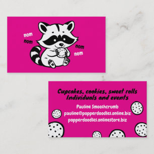 Cute raccoon eating cookie baking bakery business card