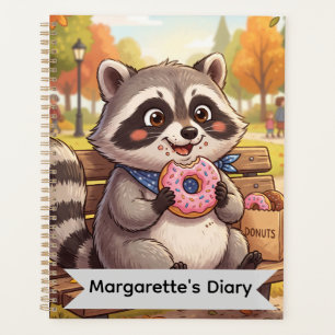 Cute Raccoon Eating Strawberry Doughnut Personal Planner