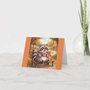 Cute Raccoon Eating Strawberry Doughnut   Personal Thank You Card