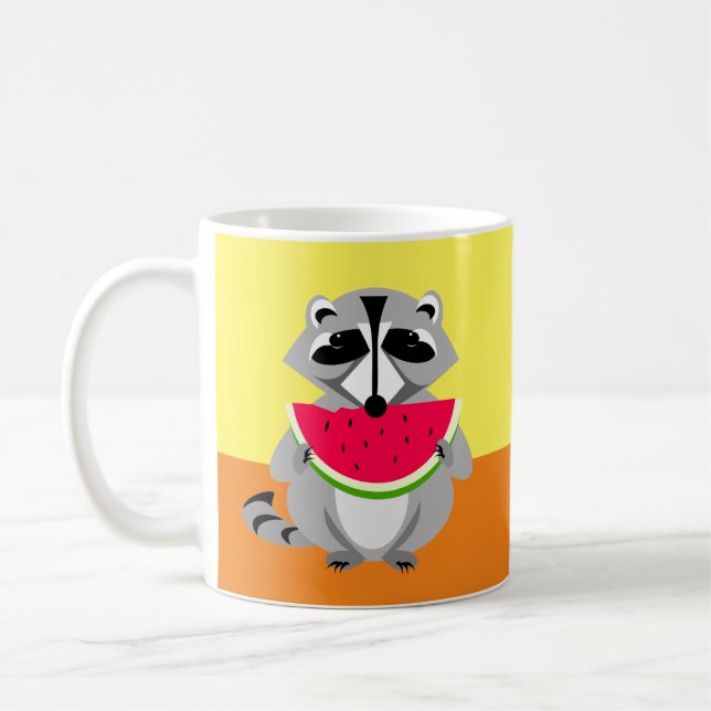 Cute raccoon Eating Watermelon Coffee Mug (Left)