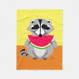 Cute raccoon Eating Watermelon Fleece Blanket