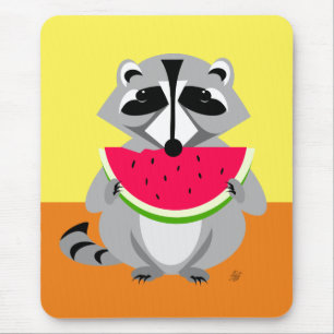 Cute raccoon Eating Watermelon Mouse Pad