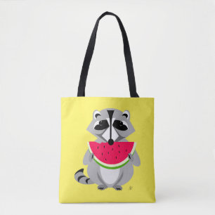 Cute raccoon Eating Watermelon Tote Bag