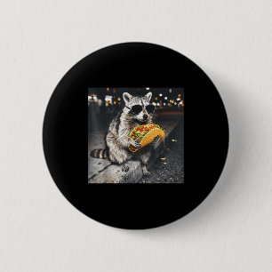 Cute raccoon eats taco mexican food 2 inch round button