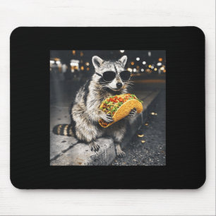 Cute raccoon eats taco mexican food mouse pad