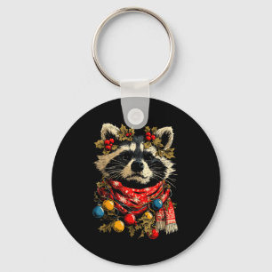 Cute Raccoon F Christmas Lights Festive Forest Ani Keychain