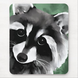Cute Raccoon Face Mouse Pad