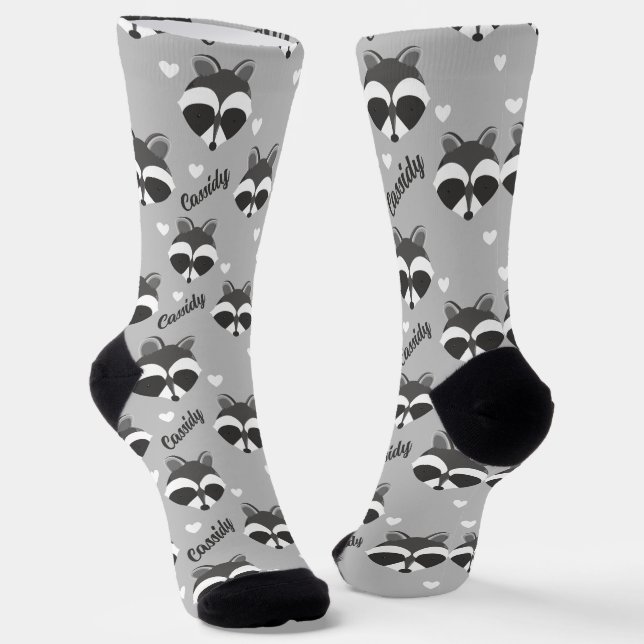 Cute Raccoon Face Name Animal Socks (Angled)