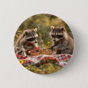 Cute raccoon family having a picnic 2 inch round button