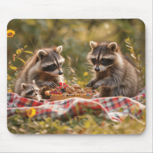 Cute raccoon family having a picnic mouse pad