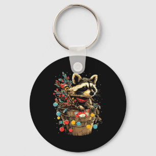 Cute Raccoon Festive Winter Scenery Forest Animal  Keychain