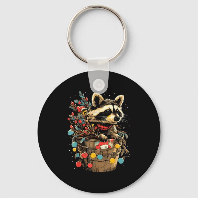 Cute Raccoon Festive Winter Scenery Forest Animal  Keychain (Front)