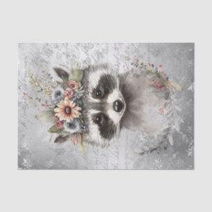 Cute Raccoon Floral Tissue Paper