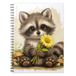 Cute Raccoon Flower Notebook – Kawaii Animal