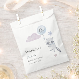 Cute Raccoon Flying Balloon Birthday Thank You Favour Bag