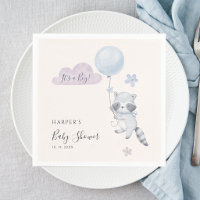 Cute Raccoon Flying Balloon Boy Baby Shower