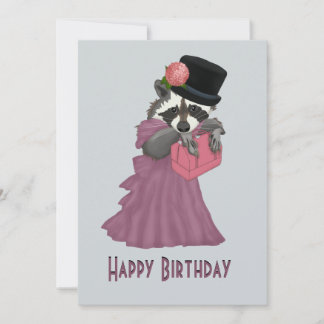 Cute Raccoon Girl in a pink dress Happy Birthday Holiday Card