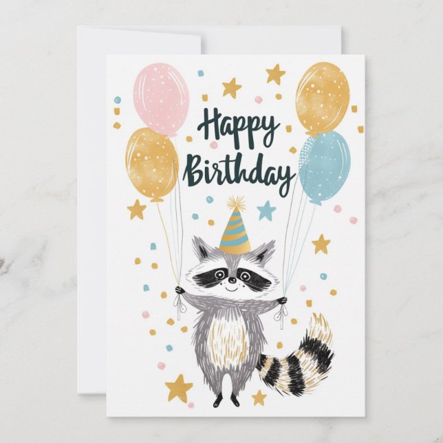 Cute Raccoon Happy birthday  Holiday Card (Front)