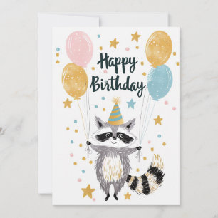 Cute Raccoon Happy birthday  Holiday Card