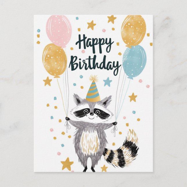 Cute Raccoon Happy birthday  Postcard (Front)
