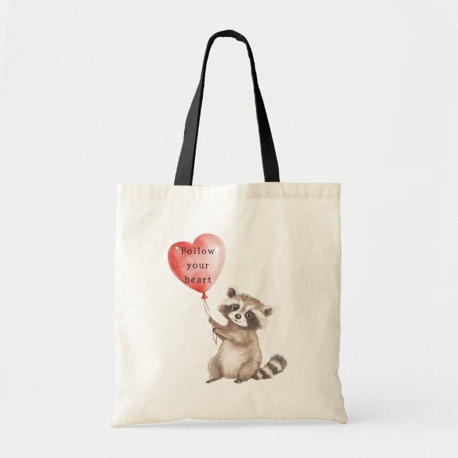 Cute Raccoon Heart Balloon Tote Bag (Front)