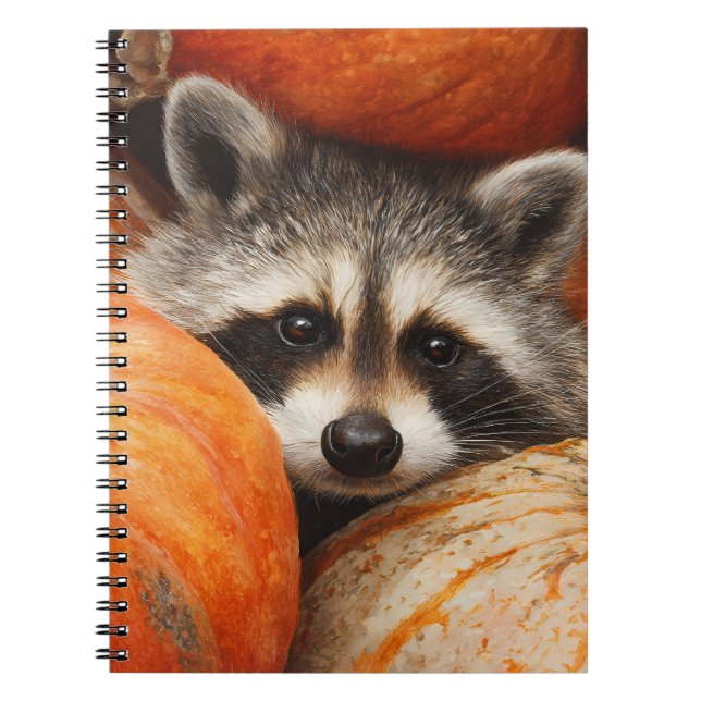 Cute Raccoon Hidden Pumpkin Patch Art Notebook (Front)