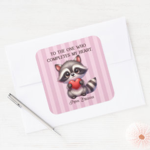 Cute Raccoon Holding a Heart Square Sticker