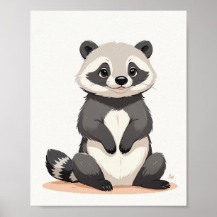 Cute Raccoon Illustration Poster