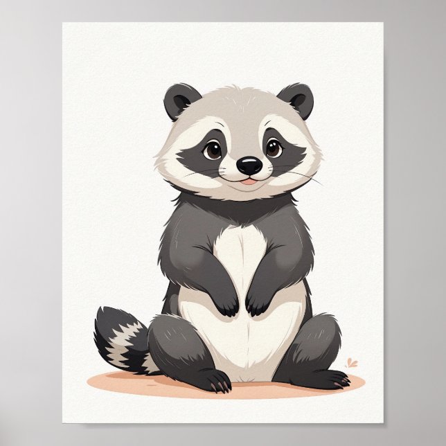 Cute Raccoon Illustration  Poster (Front)