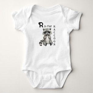 Cute Raccoon Illustration - R is for RACCOON  Baby Bodysuit