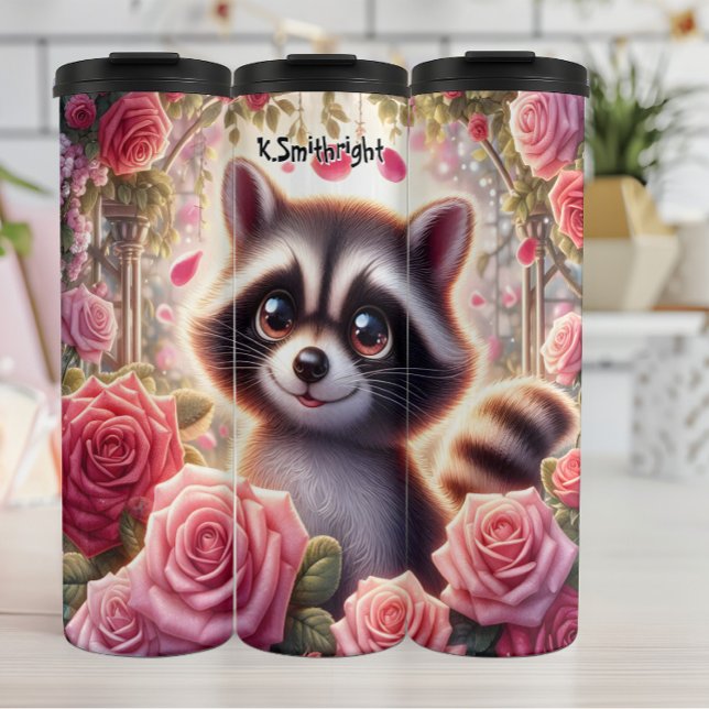 Cute Raccoon in a Rose Garden Thermal Tumbler (Creator Uploaded)