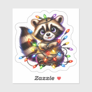 Cute Raccoon in Christmas Lights