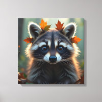 Cute Raccoon in Fall Leaves  