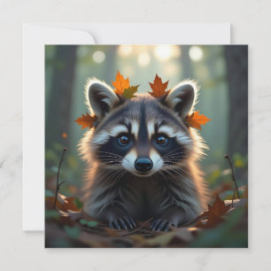 Cute Raccoon in Fall Leaves Card