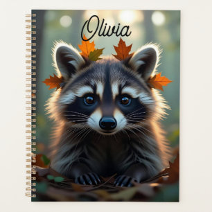 Cute Raccoon in Fall Leaves Personalized Planner