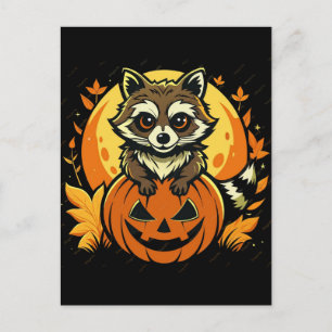 Cute Raccoon in Halloween Spooky pumpkin Postcard