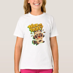 Cute raccoon in mummy costume with Trick or Treat T-Shirt