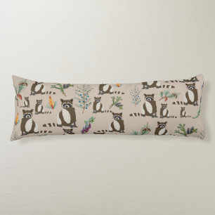 Cute Raccoon in Pine Forest Pattern Body Pillow